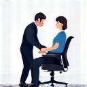 Icône stylisée d'un technicien ajustant une chaise de bureau