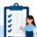 Icône stylisée d'un document avec une liste de recommandations